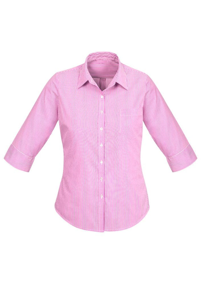 Advatex Ladies Lindsey 3/4 Sleeve Shirt in Melon, featuring a semi-fitted design, side splits, and a practical front pocket.