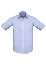 Blue Advatex Men's Lindsey Short Sleeve Shirt in 4XL, featuring a yarn dye stripe, action back pleats, and front pocket.