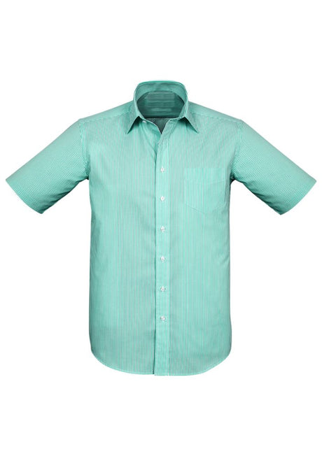 Advatex Men's Lindsey Short Sleeve Shirt in Dynasty Green, featuring a modern stripe design and front pocket for style and practicality.