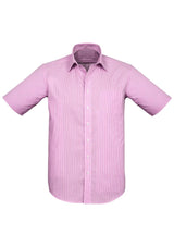 Melon short sleeve shirt for men in 2XL, featuring yarn-dyed stripes, a front pocket, and action back pleats for comfort.