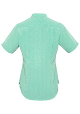 Advatex Ladies Toni Short Sleeve Shirt in Dynasty Green, featuring a stand collar, side splits, and a front pocket for style and comfort.