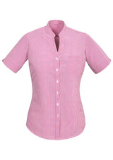 Advatex Ladies Toni Short Sleeve Shirt in Melon, size 18, featuring a semi-fitted design and stylish striped pattern.