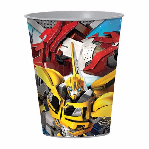 Transformers Plastic Souvenir Cup with vibrant graphics, featuring Autobots and Decepticons, perfect for fans and collectors.