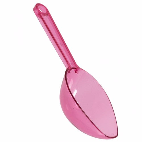 Bright pink 16cm plastic scoop, perfect for kitchen use, durable, lightweight, versatile, and easy to clean.