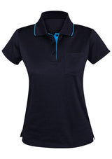 Advatex Ladies Swindon Polo in Navy/Blue, featuring a front pocket, soft fabric, and versatile style for various occasions.