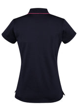 Advatex Ladies Swindon Polo in navy and melon, featuring a flattering fit, breathable fabric, and a practical front pocket.