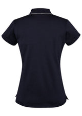 Navy and white Advatex Ladies Swindon Polo size 12 featuring a front pocket and cotton blend for comfort and style.