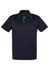 Navy/Dynasty Green Advatex Men's Swindon Polo with front pocket, crafted from a cotton-polyester blend for comfort and style.