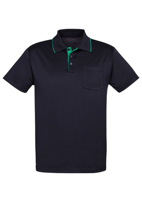 Navy and Dynasty Green Advatex Mens Swindon Polo, featuring cotton blend fabric, front pocket, and contemporary styling.