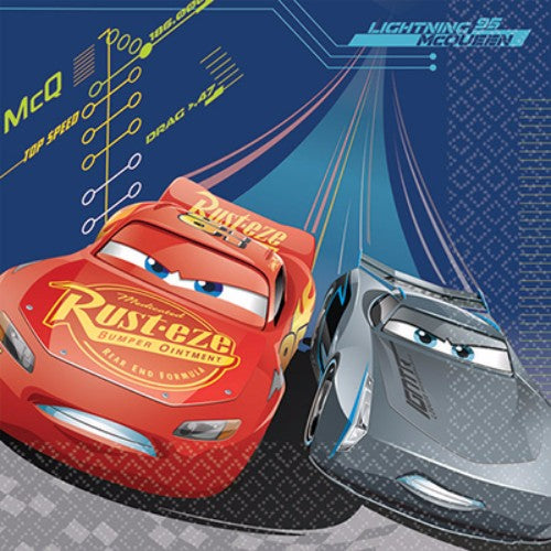 Cars 3 Luncheon Napkins featuring Lightning McQueen, perfect for kids' parties, stylish and durable, pack of 16.