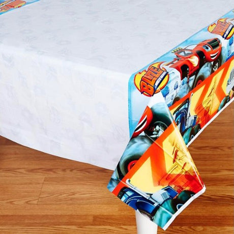 Vibrant Blaze & The Monster Machines tablecover, 137cm x 243cm, ideal for kids' parties and easy to clean.