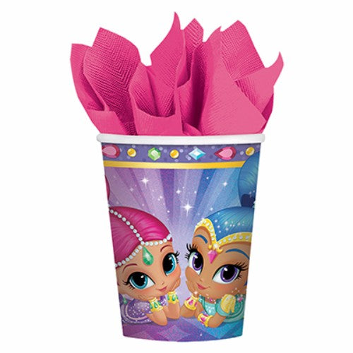 Colorful Shimmer & Shine paper cups, 266ml, pack of 8, perfect for brightening birthday parties and festive gatherings.