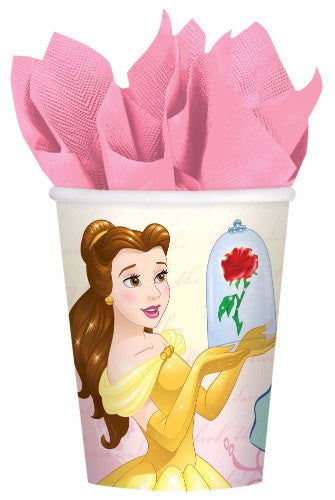 Beauty & The Beast paper cups pack of 8, 266ml, featuring enchanting designs for magical celebrations and easy clean-up.