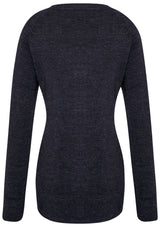 Charcoal Advatex Varesa Cardigan for women, featuring wool-acrylic blend, double-knit design, pockets, and stylish tubular hem.