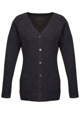 Charcoal Advatex Ladies Varesa Cardigan, medium size, featuring wool blend, front pockets, and stylish tubular hem.