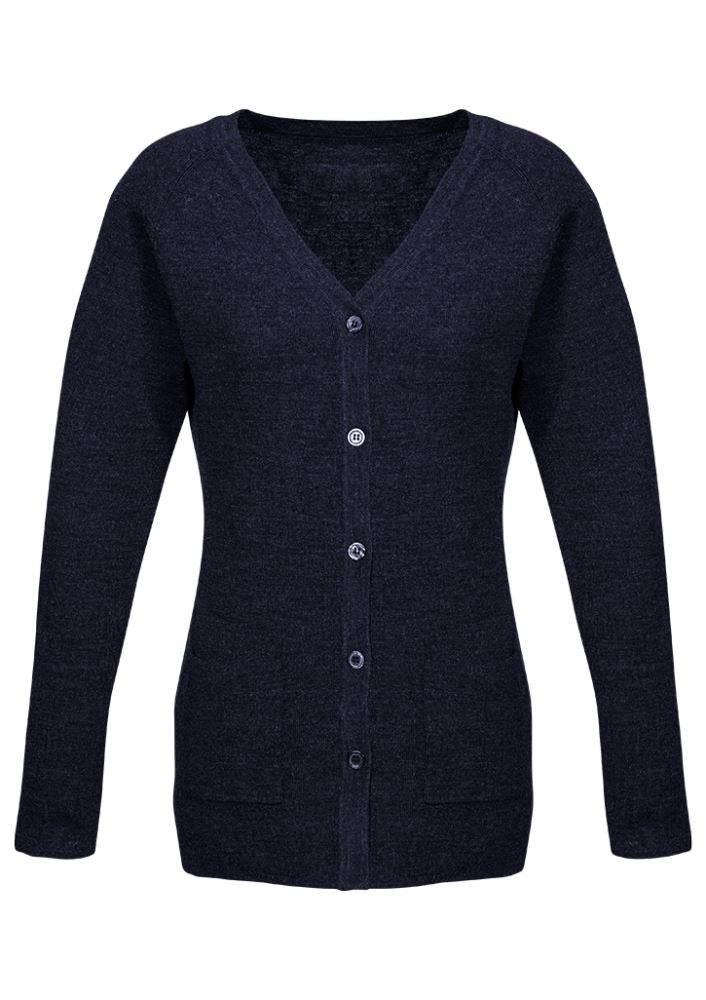 Navy Advatex Ladies Varesa Cardigan in size Small, featuring front pockets and a contemporary double knit design for style and comfort.
