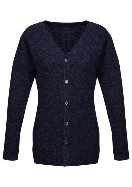 Navy Advatex Ladies Varesa Cardigan in size Small, featuring front pockets and a contemporary double knit design for style and comfort.