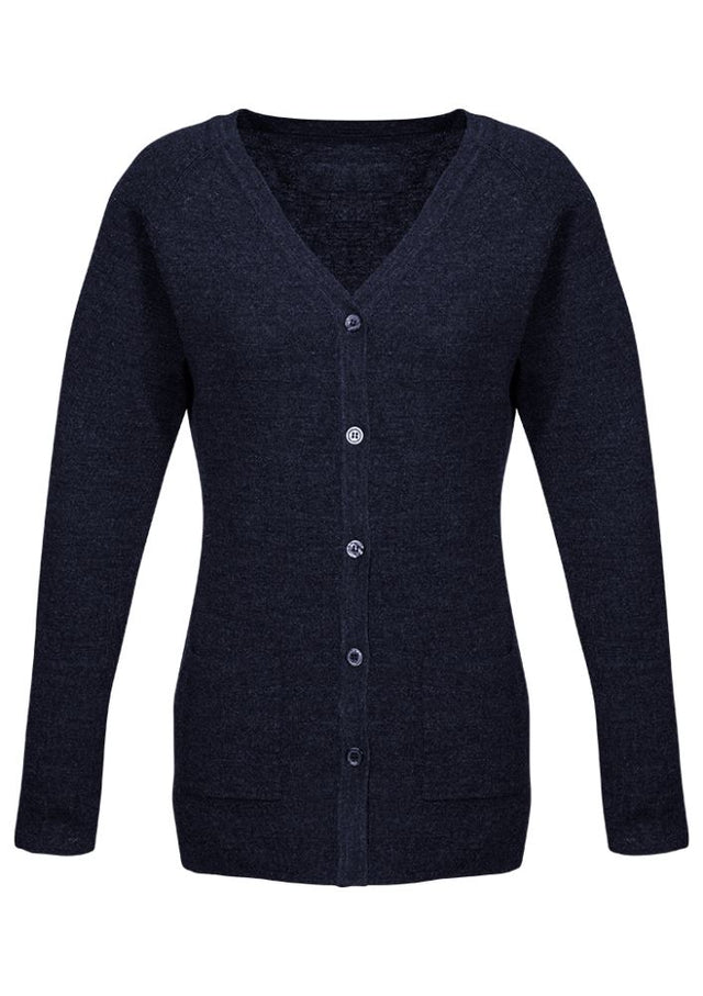 Navy Advatex Ladies Varesa Cardigan in size Small, featuring front pockets and a contemporary double knit design for style and comfort.