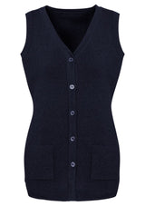 Navy Advatex Ladies Varesa Vest in 4XL, featuring wool blend fabric, front pockets, and a polished tubular hem.
