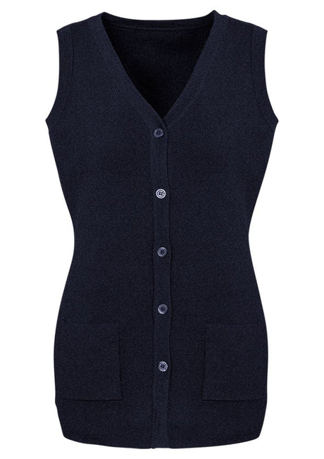 Navy Advatex Ladies Varesa Vest in 3XL, featuring front pockets and a polished tubular hem, ideal for stylish layering.