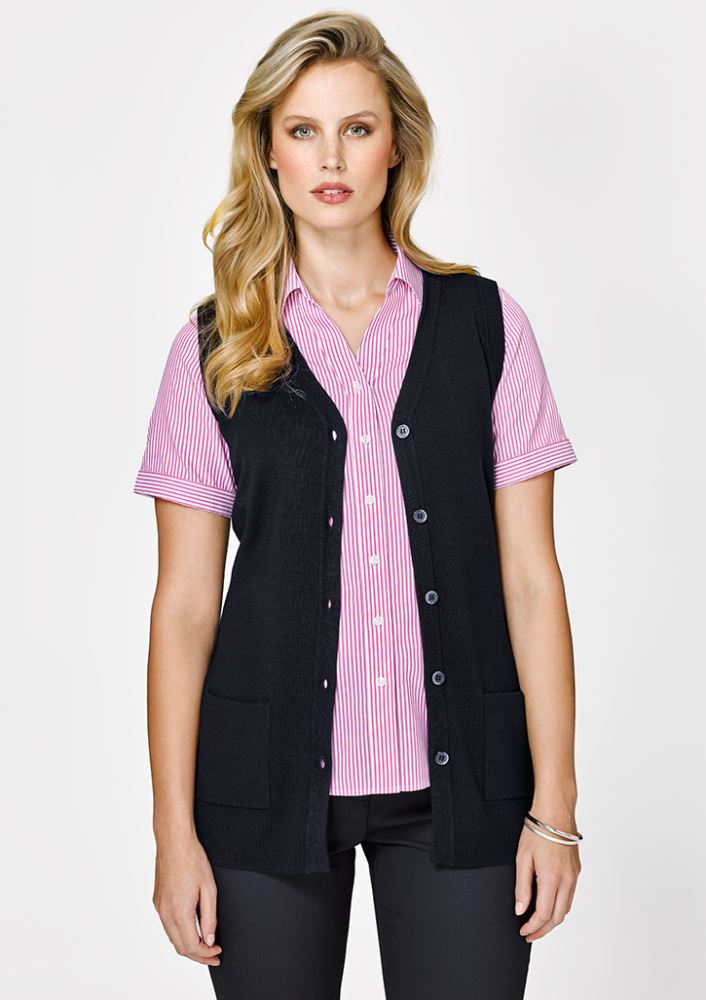 Navy Advatex Ladies Varesa Vest in 4XL, featuring front pockets, double knit for warmth, and a polished tubular finish.