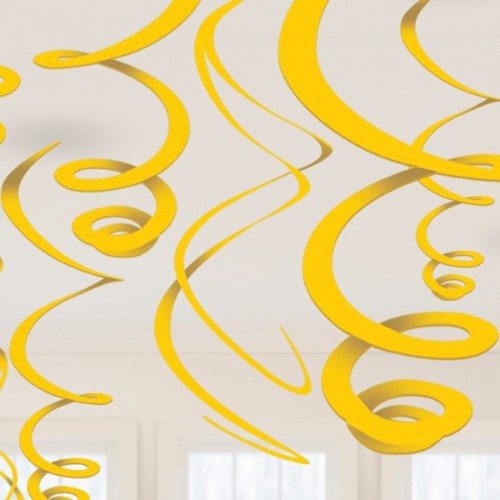 Hanging Swirls Decoration Yellow - Pack of 12