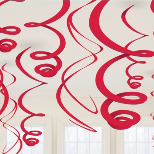 Hanging Swirls Decoration Red - Pack of 12