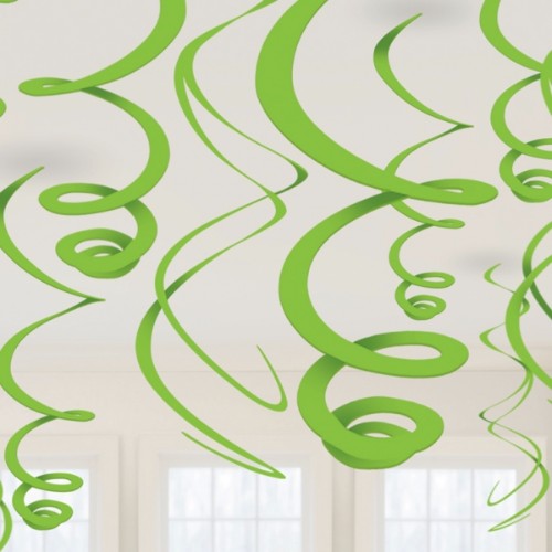 Vibrant green hanging swirls decorations, 55.8cm long, perfect for festive events and parties, pack of 12.