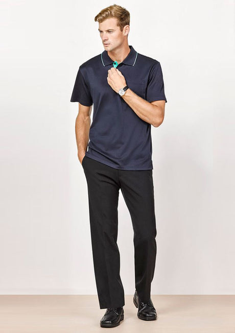 Navy adjustable waist pants for men, designed for comfort and style, featuring deep pockets and a polished finish.