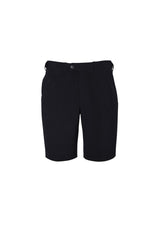 Adjustable black shorts for men by Biz Collection, featuring elastic waistband and stretch fabric for comfort and versatility.