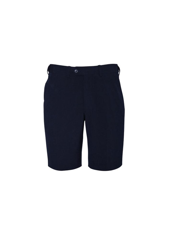 Navy adjustable waist shorts for men, combining style and comfort, ideal for professionals in health care and business settings.