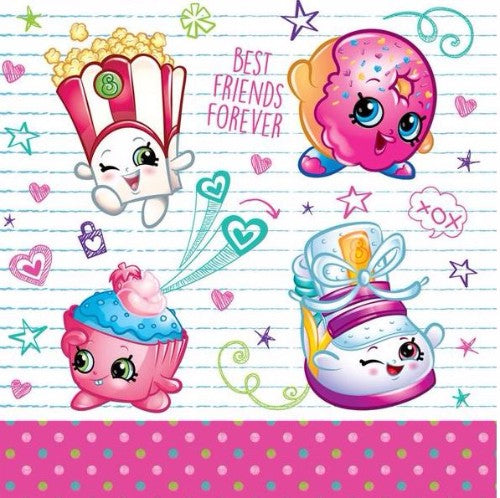 Colorful 2-ply Shopkins Luncheon Napkins, 33cm x 33cm, pack of 16, ideal for parties and themed events.