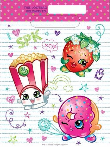 Colorful Shopkins Loot Bags featuring beloved characters, ideal for parties and filling with treats, pack of 8.