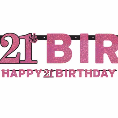 Sparkling Pink Happy 21st Birthday Letter Banner