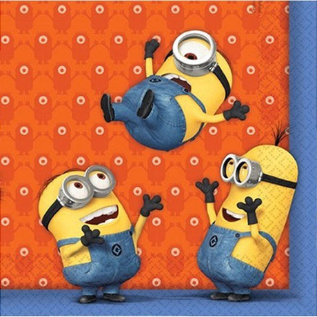 Vibrant pack of 20 Minions Lunch Napkins, featuring playful characters, perfect for parties and everyday meals.