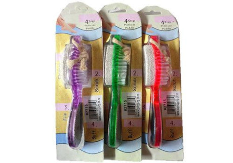 Pedicure File Set with four steps for soft, beautiful feet; includes coarse, medium, fine files, and buffing pad.