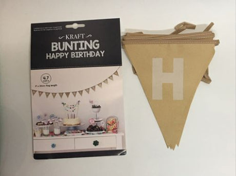 Vibrant Kraft Bunting with 'Happy Birthday' message, perfect for enhancing birthday celebrations and creating festive atmospheres.