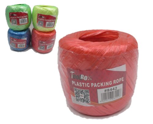 Assorted plastic packing ropes in various colors and thicknesses for secure bundling and organizing items.