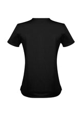Advatex Ladies Mae Short Sleeve Knit Top in Black, featuring a curved 'V' neck, semi-fitted design, and antimicrobial fabric.