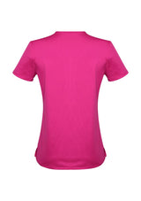 Advatex Ladies Mae Short Sleeve Knit Top in Melon, featuring a chic 'V' neck, antimicrobial fabric, and flattering fit.