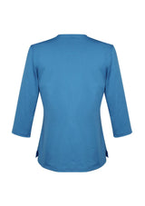 Advatex Ladies Abby 3/4 Sleeve Knit Top in blue, featuring keyhole detail, stretch fabric, and a flattering semi-fitted silhouette.