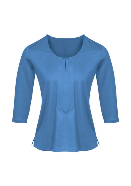 Advatex Ladies Abby 3/4 Sleeve Knit Top in blue, featuring a keyhole front, semi-fitted design, and antimicrobial fabric.