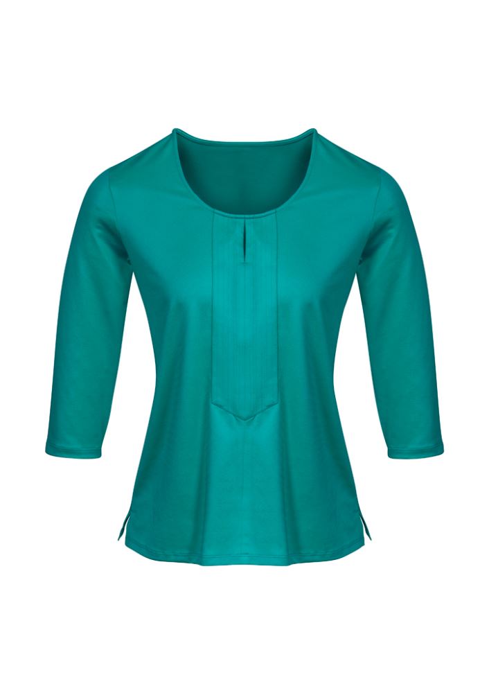 Advatex Ladies Abby 3/4 Sleeve Knit Top in Dynasty Green, featuring a keyhole tab, antimicrobial finish, and lightweight stretch fabric.