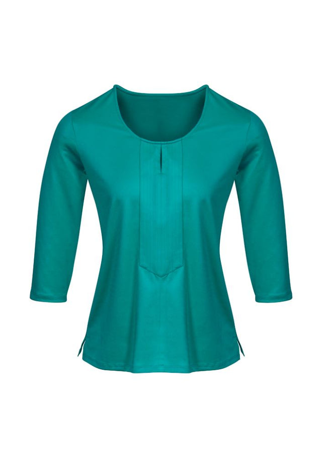 Advatex Ladies Abby 3/4 Sleeve Knit Top in Dynasty Green, semi-fitted with keyhole front, ideal for casual or office wear.