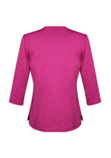 Advatex Ladies Abby 3/4 Sleeve Knit Top in Melon, featuring a keyhole front and breathable stretch fabric for stylish comfort.