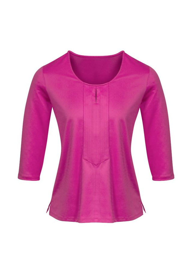 Advatex Ladies Abby 3/4 Sleeve Knit Top in Melon, featuring keyhole front, mid-weight, breathable fabric, ideal for versatile styling.