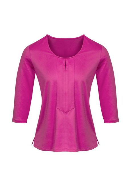 Bright melon 3/4 sleeve knit top with keyhole detail, crafted for comfort and style, perfect for any occasion.