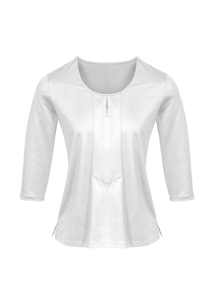 Advatex Ladies Abby 3/4 Sleeve Knit Top in White, featuring a stylish keyhole front and breathable, antimicrobial fabric.