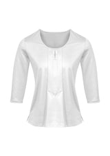 Advatex Ladies Abby 3/4 Sleeve Knit Top in White, featuring a stylish keyhole front and breathable, antimicrobial fabric.