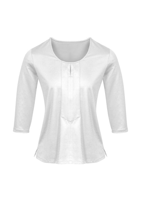 Advatex Ladies Abby 3/4 Sleeve Knit Top in White, featuring a stylish keyhole front and breathable, antimicrobial fabric.